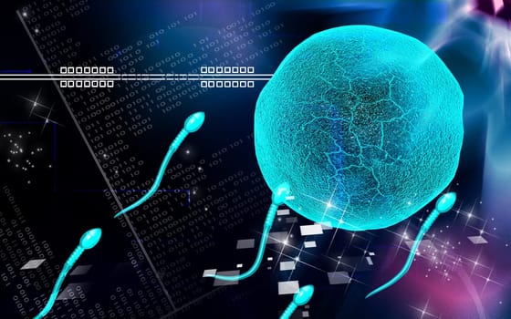Digital illustration of sperm in colour background