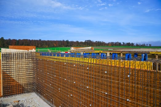 Reinforcement and cladding on construction site