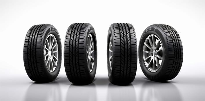 car tire automobile black profile object auto new disc tyre set rubber pattern tread closeup background wheel shop transportation road isolated. Generative AI.