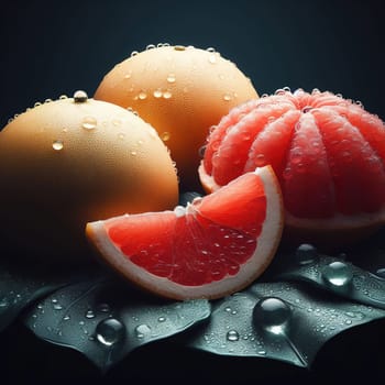 Beautiful picture with water drops, fruits. High quality photo