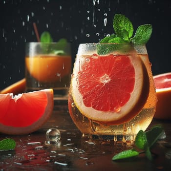 Beautiful picture with water drops, fruits. High quality photo