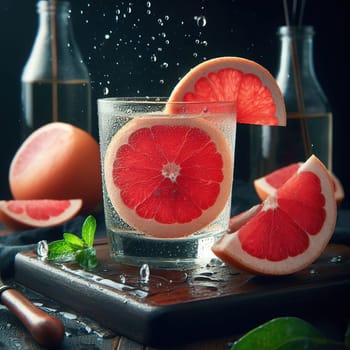 Beautiful picture with water drops, fruits. High quality photo