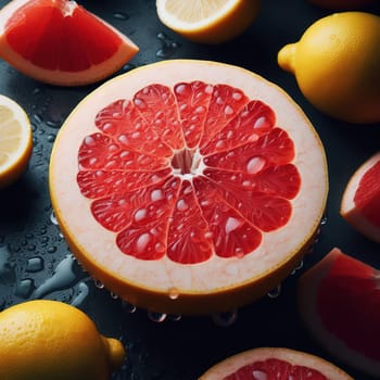 Beautiful picture with water drops, fruits. High quality photo