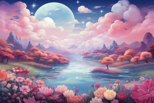 An enchanting portrayal of tranquil moonlit meadows, where dreams materialize and aspirations come to life.