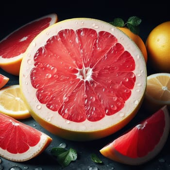 Beautiful picture with water drops, fruits. High quality photo