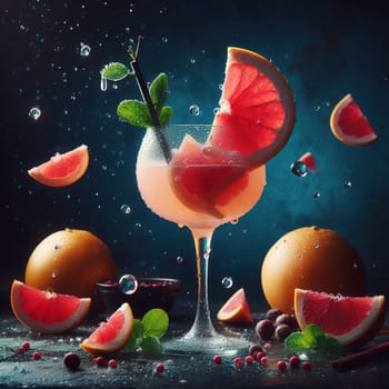 Beautiful picture with water drops, fruits. High quality photo