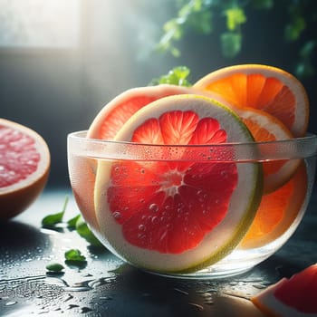 Beautiful picture with water drops, fruits. High quality photo