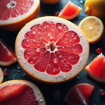 Beautiful picture with water drops, fruits. High quality photo
