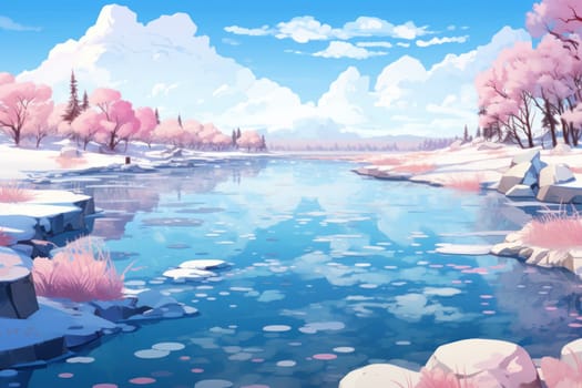 An exquisite visual representation of winter's enchantment, featuring frozen lakes, rivers, and ponds.
