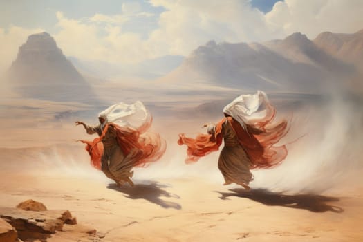 In the enchanting world of fantasy, there exist mystical beings known as whirling sand dervishes.