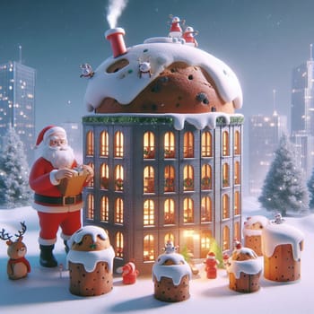 santa claus bake panettone italian christmas sweet cake in xmas atmospehere generative ai art