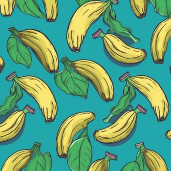 sweet fresh fruit organic banana vitamin creative yellow background delicious blue bright trendy vegetarian textile food ripe seamless pattern colorful design. Generative AI.