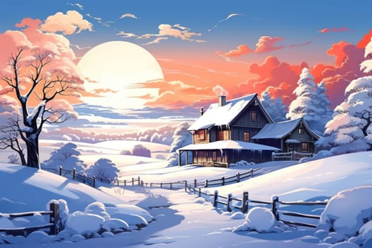 An exquisite winter composition, expertly capturing the tranquil allure of recently fallen snow draping over trees, landscapes, and architectural structures.