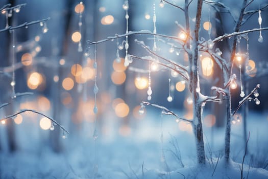 A captivating artistic portrayal of the enchanting winter season, where landscapes are magically transformed into a wonderland adorned with shimmering snow and sparkling icicles.
