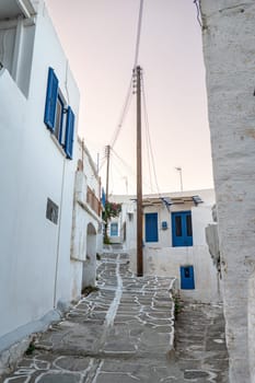 Streets of Lefkes at sunset, Paros, Greece