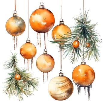 Watercolor Christmas balls garlands. Holiday balls garlands Clipart, Cozy Winter Clipart. AI Generated.