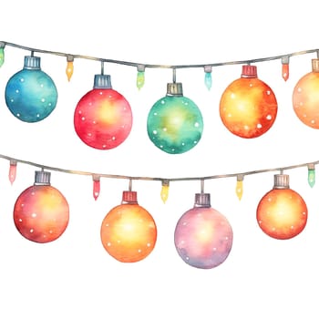 Watercolor Christmas balls garlands. Holiday balls garlands Clipart, Cozy Winter Clipart. AI Generated.