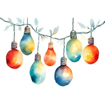 Watercolor Christmas balls garlands. Holiday balls garlands Clipart, Cozy Winter Clipart. AI Generated.