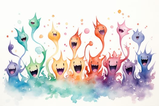 A whimsical portrayal of mischievous laughter sprites, their infectious joy and mirth radiating as they frolic through enchanted meadows.