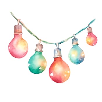 Watercolor Christmas balls garlands. Holiday balls garlands Clipart, Cozy Winter Clipart. AI Generated.