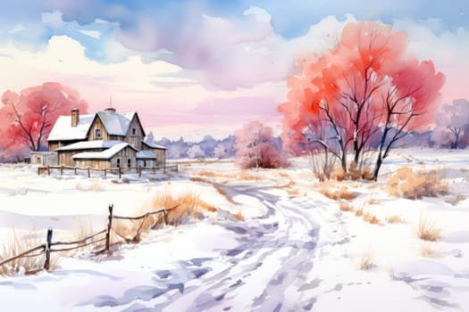 An exquisite winter composition, expertly capturing the tranquil allure of recently fallen snow draping over trees, landscapes, and architectural structures.