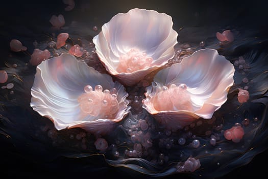 An enchanting depiction of radiant pearl oysters, tenderly nurturing exquisite pearls imbued with enigmatic properties.