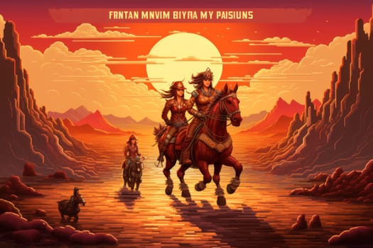 An awe-inspiring portrayal of fabled phoenix riders, gracefully soaring through the skies astride magnificent fiery avian creatures.