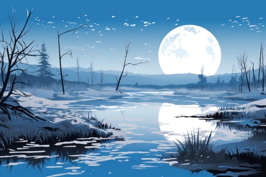 An exquisite visual representation of winter's enchantment, featuring frozen lakes, rivers, and ponds.
