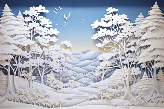 An exquisite winter composition, expertly capturing the tranquil allure of recently fallen snow draping over trees, landscapes, and architectural structures.