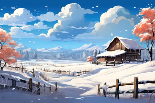 An exquisite winter composition, expertly capturing the tranquil allure of recently fallen snow draping over trees, landscapes, and architectural structures.