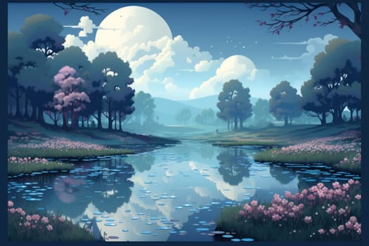 An enchanting portrayal of tranquil moonlit meadows, where dreams materialize and aspirations come to life.