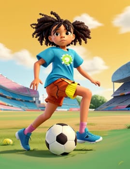 girl playing soccer 3d funny character ai generative art