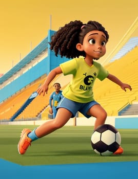 girl playing soccer 3d funny character ai generative art