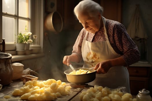 Home woman grandma homemade grandmother person healthy spoon lifestyle food chef preparation meal elderly mature old adult kitchen portrait cook female senior