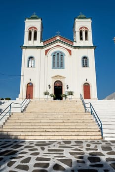 Vertical view of Faneromeni Church in Naoussa, Paros