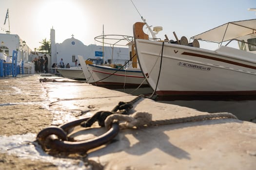 Boat moored in the port of Naoussa, Paros