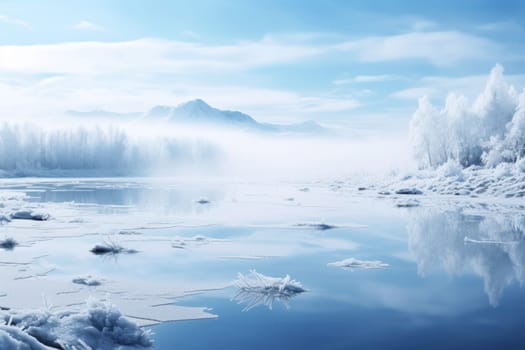 An exquisite visual representation of winter's enchantment, featuring frozen lakes, rivers, and ponds.