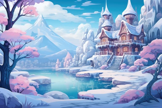 A captivating artistic portrayal of the enchanting winter season, where landscapes are magically transformed into a wonderland adorned with shimmering snow and sparkling icicles.
