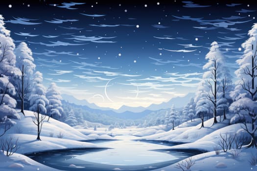 A captivating artistic portrayal of the enchanting winter season, where landscapes are magically transformed into a wonderland adorned with shimmering snow and sparkling icicles.
