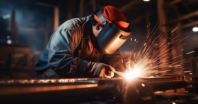 Manufacturing craftsman light welding labor spark working protection welder trained fabricate fire technical safety repair factory job metal workplace industrial skill steel construction