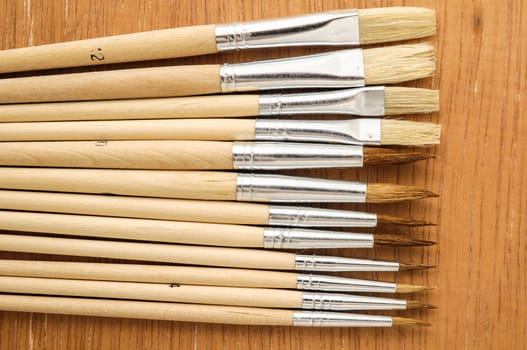 New Wooden Different Paintbrush Set Texture over a Colored Background