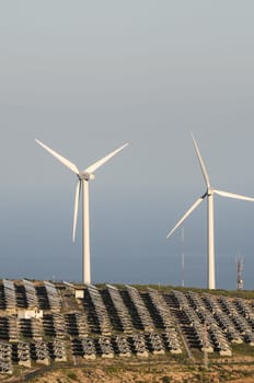 Power Plant Renewable Energy Wind Turbines and Solar Panels