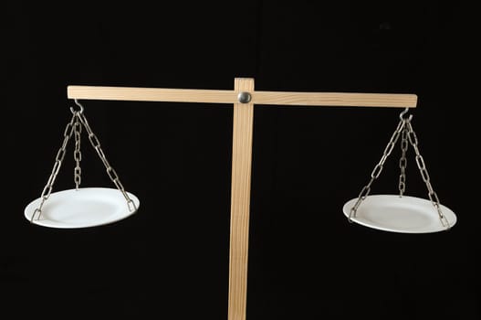 Two White Pan Balance on a Black Background