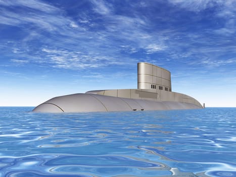 Computer-generated 3D illustration with a Russian submarine from the 1980s