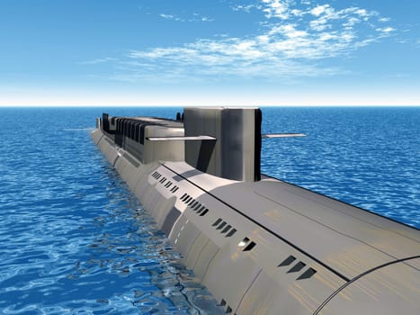 Computer-generated 3D illustration with a Russian nuclear submarine from the Cold War
