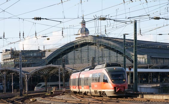 Cologne,Germany – February 02,2014: Two Deutsche Bahn trains leave Cologne station in Cologne on February 2,2014.