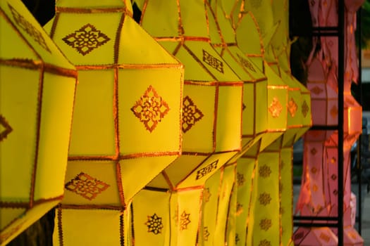 Beautiful thai style paper lanterns for Yee Peng, Loy Krathong light festivals, Chiang Mai, Thailand