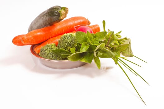 Barf,raw food,vegetables in bowls