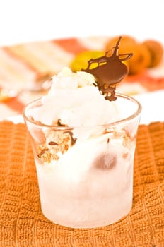 Meringue ice cream dessert with chocolate at Gls