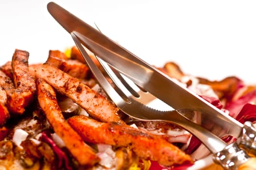 mixed salad with Kassler strips